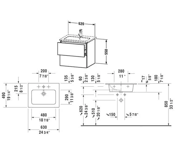 Duravit L-Cube Wall Mounted 2 Drawer Vanity Unit For Me-By-Starck Basin 5 Duravit L-Cube Wall Mounted 2 Drawer Vanity Unit For Me-By-Starck Basin - Image 3