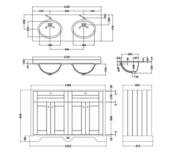 Hudson Reed Old London 1200mm Floor Standing Unit And Double Basin With Marble Top 4 Hudson Reed Old London 1200mm Floor Standing Unit And Double Basin With Marble Top - Image 2