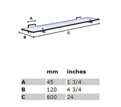 Smedbo House 600mm Frosted Glass Bathroom Shelf -Shower Room QS S173 2 mn