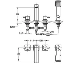 Flova Essence 4 Hole Diamond Chrome Finish Bath-Shower Mixer Tap With Handset And Hose -Shower Room QS V15334 2 mn