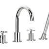 Flova XL 4 Hole Diamond Chrome Finish Bath-Shower Mixer Tap With Handset And Hose -Shower Room QS V15354 1 mn