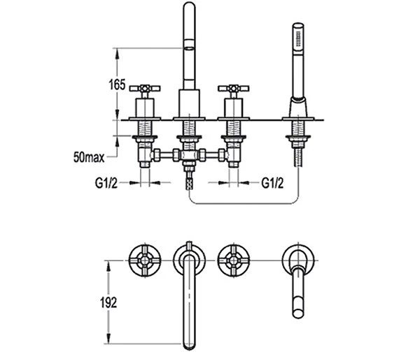 Flova XL 4 Hole Diamond Chrome Finish Bath-Shower Mixer Tap With Handset And Hose 4 Flova XL 4 Hole Diamond Chrome Finish Bath-Shower Mixer Tap With Handset And Hose - Image 2