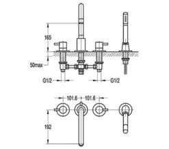 Flova Levo 4 Hole Diamond Chrome Finish Bath Mixer Tap With Shower Set -Shower Room QS V15363 2 mn