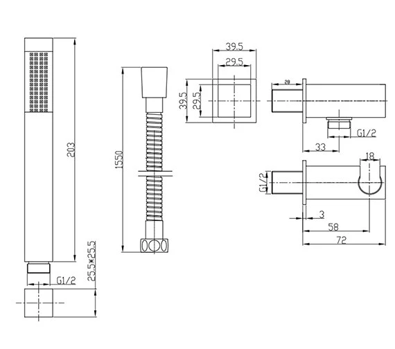 Crosswater Chrome Shower Handset With Wall Outlet And Hose 4 Crosswater Chrome Shower Handset With Wall Outlet And Hose - Image 2