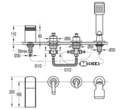 Flova Cascade Diamond Chrome 4 Hole Bath-Shower Mixer Tap With Handset And Hose -Shower Room QS V27081 2 mn