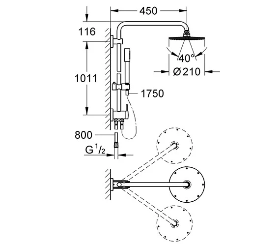 Grohe Rainshower Wall Mounted Chrome Shower System With Diverter And Head 4 Grohe Rainshower Wall Mounted Chrome Shower System With Diverter And Head - Image 2