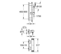 Grohe Grohtherm 2000 New Chrome Plated Thermostatic Shower Set -Shower Room QS V28701 2 mn