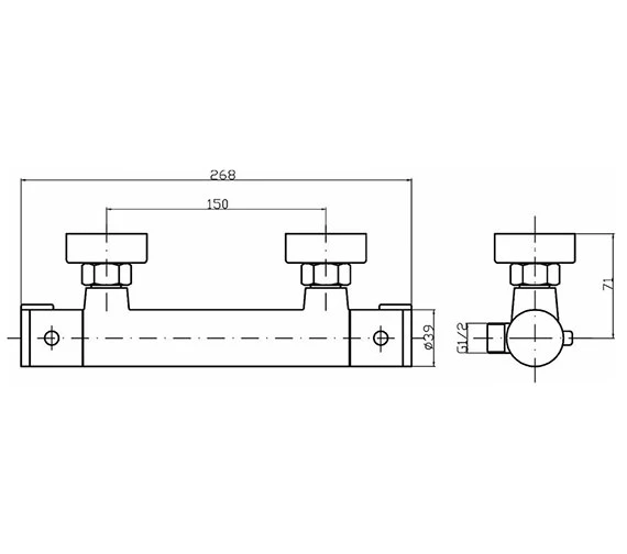 Nuie Minimalist Thermostatic Chrome Bar Shower Valve With Bottom Outlet 5 Nuie Minimalist Thermostatic Chrome Bar Shower Valve With Bottom Outlet - Image 3