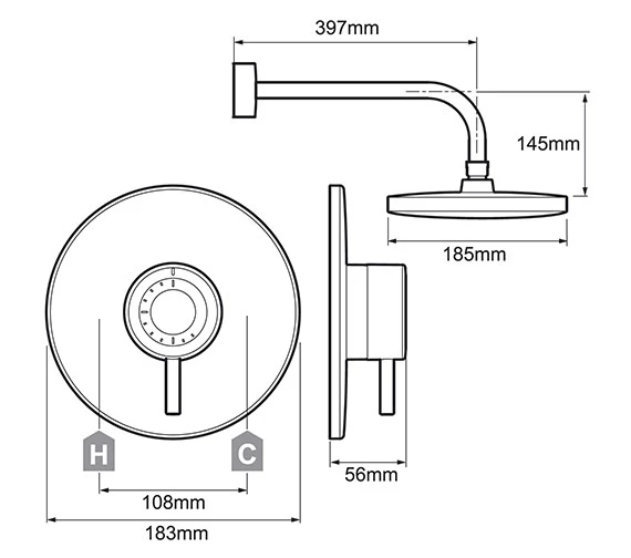 Mira Element BIR Built In Rigid Chrome Thermostatic Mixer Shower - 1.1656.003 4 Mira Element BIR Built In Rigid Chrome Thermostatic Mixer Shower - 1.1656.003 - Image 2