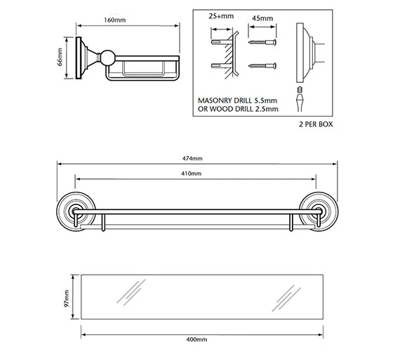 Heritage Clifton Glass Shelf Chrome 5 Heritage Clifton Glass Shelf Chrome - Image 3