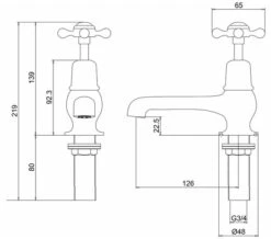 Burlington Chrome Pair Of Bath Taps With Claremont Handles -Shower Room QS V55888 2 mn