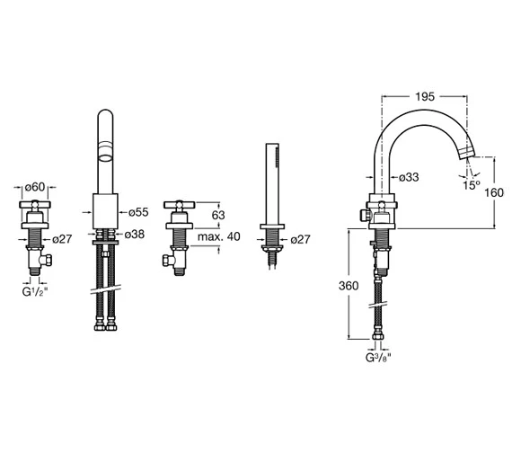 Roca Loft Deck Mounted 4-Hole Chrome Bath Shower Mixer Tap 5A0943C00 4 Roca Loft Deck Mounted 4-Hole Chrome Bath Shower Mixer Tap 5A0943C00 - Image 2