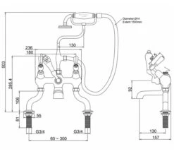 Burlington Deck Mounted Bath Shower Mixer Tap With Kensington Handles -Shower Room QS V70354 2 mn