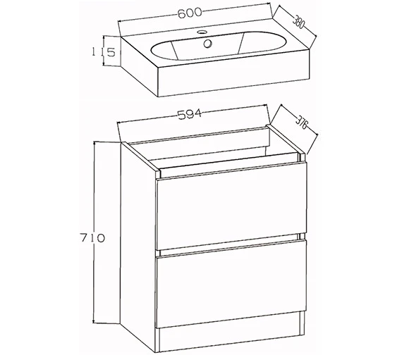 IMEX Echo 600mm Double Drawer Floor Standing Unit And Basin White Gloss 4 IMEX Echo 600mm Double Drawer Floor Standing Unit And Basin White Gloss - Image 2