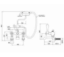Burlington Wall Mounted Bath Shower Mixer Tap With Claremont Handles -Shower Room QS V73012 2 mn